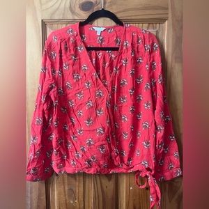 LUCKY brand blouse top faux wrap tie red floral sz medium EUC Boho